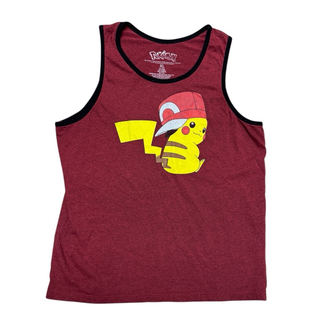 2017 Pokemon Burgundy Red Tank Top Pikachu Wearing Hat Size XL Nintendo